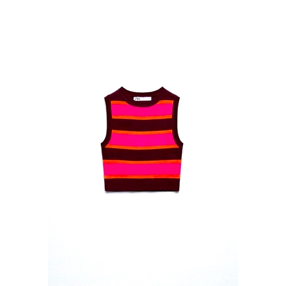 Zara Pink And Orange Striped Crop Top